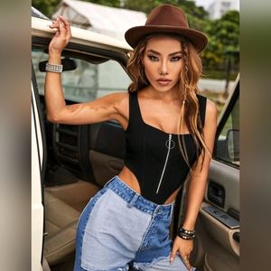 Black O-Ring Zipup Bodysuit